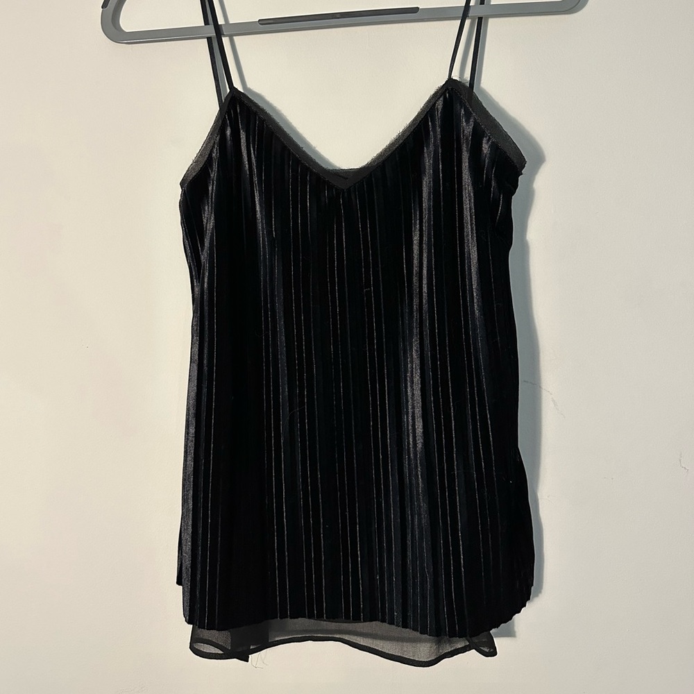 MASSIMO DUTTI BLACK ACCORDION PLEATED SPAGHETTI STRAP TANK TOP
